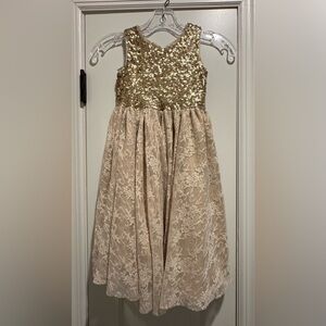 Us Angels Gold Sequin and Cream Lace Kids Dress